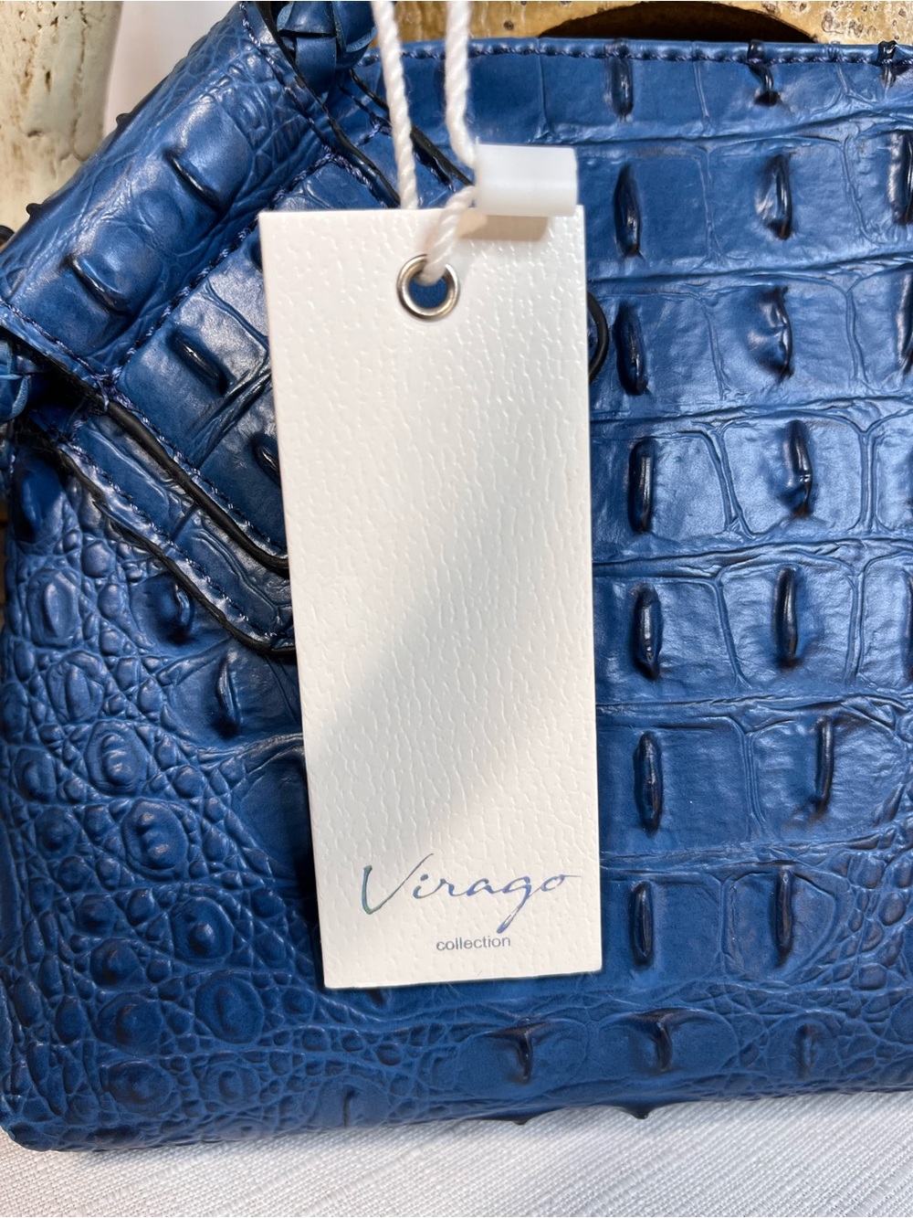 NWT Virago Collection Blue Crocodile Embossed Wristlet Clutch Tassel Bag - Picture 6 of 8